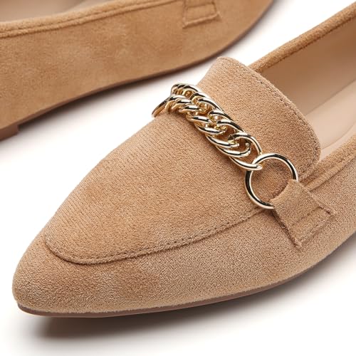 Image of Tilocow Metal Chain Loafers for Women Pointed Toe Slip on Flats Comfortable Fashion Work Shoes