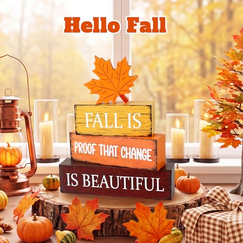 Image of 4 Pcs Fall Wooden Decor, Fall Table Decorations Gifts for Home