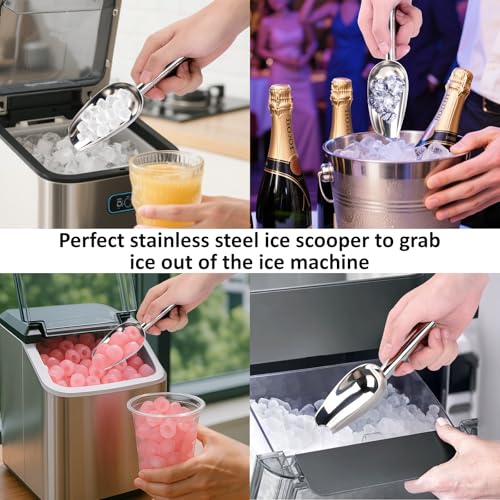 Image of Juome 3oz Stainless Steel Ice Scoop for Freezer with Magnetic Holder, Metal Ice Scoop for Ice Machine, Small Ice Cube Scooper for Freezer Bin for Ge Profile Opal 2.0 Nugget Ice Maker