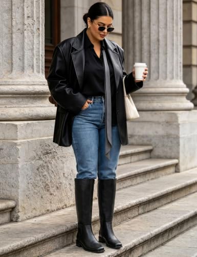 Image of QIY Knee High Boots for Women Low Heel Flat Tall Boots | Stretch Boots, Chunky Heel Womens Boots, Square Toe Heeled Fall Winter Dress Riding Long Boot with Side Zipper