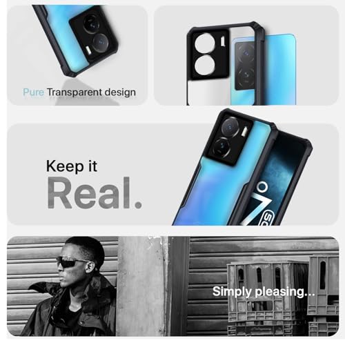 Image of Outlouders Back Cover for iQOO Z7 5G / iQOO Z7S 5G | Ultra Hybrid Transparent | Full Camera Protection | Raised Edge | Crystal Clear Bumper Case(Black)