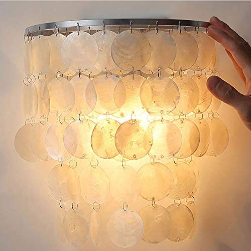 TFCFL Nature White Shell Wall Lamp Sconce Satin Nickel Seashell Decor Light, Round Chandelier with Round Seashells Natural White DIY Pendant Light for Living Room Bedroom, 60 W - Image 8