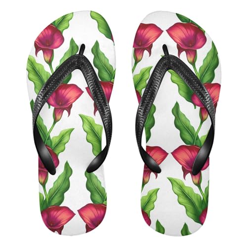 Red Flowers Leaf Flip Flops for Beach Thong Sandals Anti-slip Lightweight Shower Shoes for Summer Travel Swim