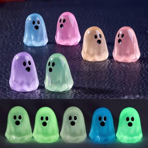 Haowul 50 Stück Leuchtende Halloween-mini-geisterfiguren Aus Kunstharz, Die Im Dunkeln Leuchten, Winzige Kleine Geisterstatuen, Miniaturfiguren Für Halloween, Basteln, Vasenfüller, Mikrolandschaft,