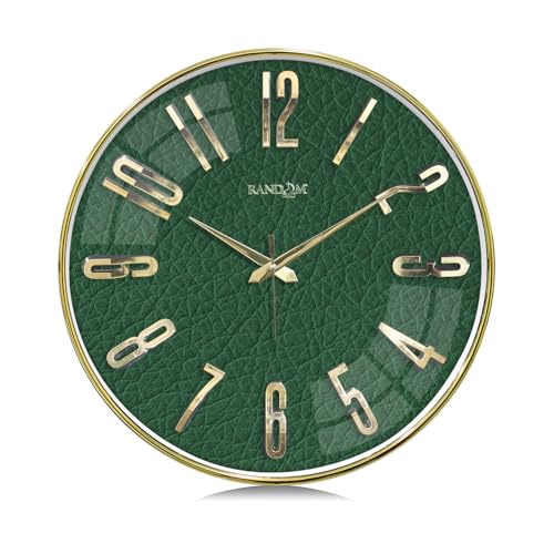 Image of RANDOM Silent Wall Clock, Green, 12.75 Inch, Non-Ticking Quartz Movement, Metal Hands, HD Glass, Foiling 3D Numbers, Gold Frame