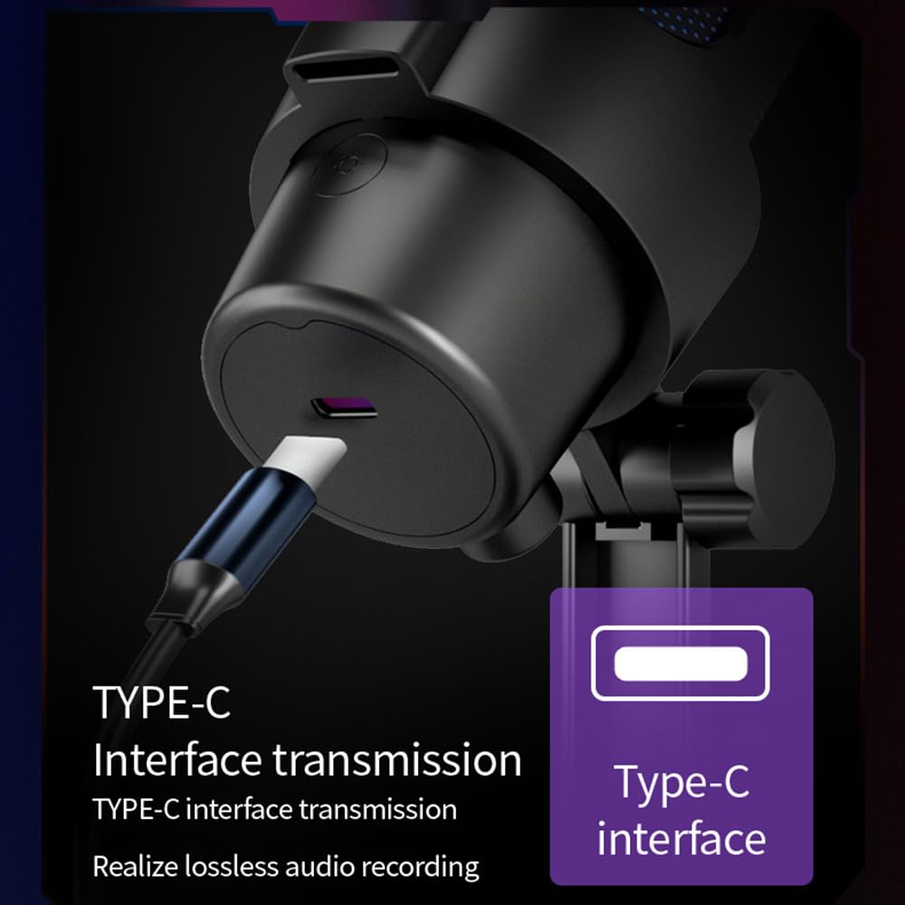 Microfono da Gioco USB,Microfono per Computer,Microfono USB Rgb,Kit Microfono Illuminazione Rgb con Treppiede Cardioide per Riunioni di Gioco,Registrazione Audio in Streaming (Rosa)