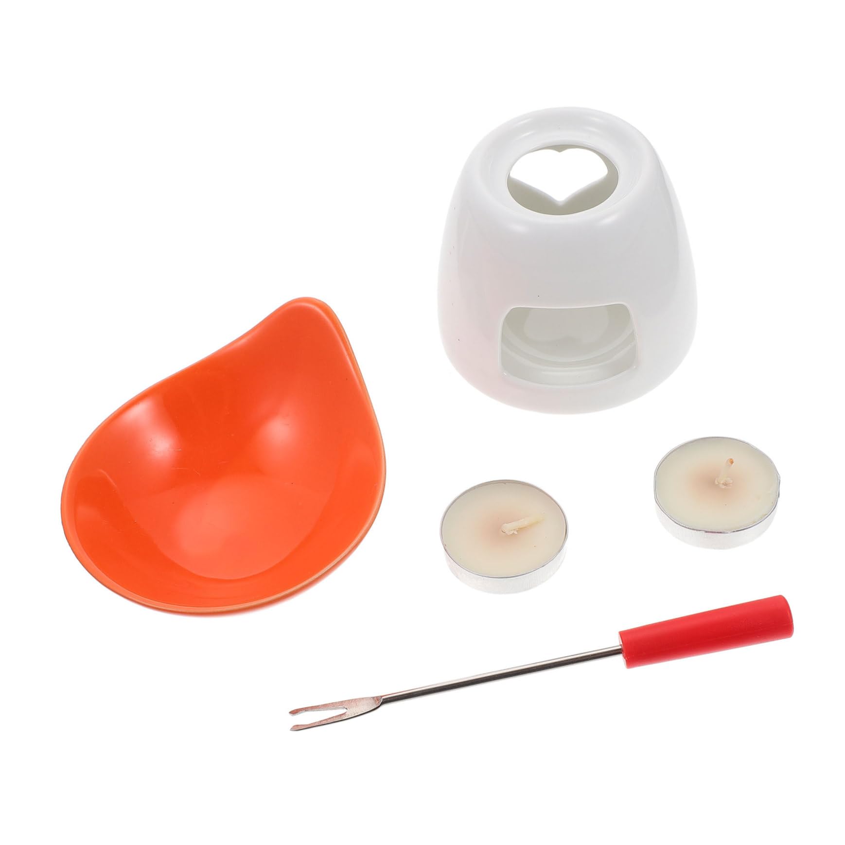 Unomor 1set Ceramic Chocolate Melting Pot and Cheese Fondue Versatile Ice Melting Stove Heart-shaped Base for Desserts Snacks and Parties Random Colors