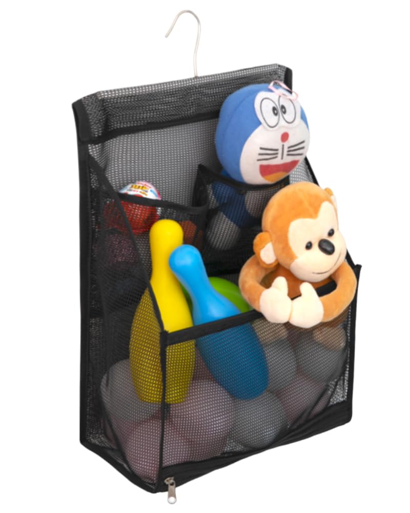 ALYER Hanging Mesh Bath Toy Organizer Bag Large Shower Storage Caddy with Durable Hanger Black