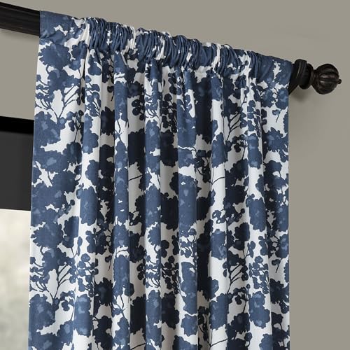 Image of HPD Half Price Drapes Printed Floral Curtains 84 Inches Long Luxury Cotton Curtains (1 Panel) Room Darkening Window Curtains for Bedroom & Living Room, 50W x 84L, Floral Blossom Blue