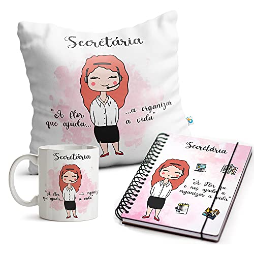 Kit Secretária - Caneca, almofada e agenda