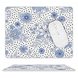 白背景の青い花模様 レザーマウスパッド ゲーミング対応 防泼水 滑り止め ゴム底 薄型軽量 耐久性に優れ清潔しやすい 光学式ワイヤレスマウス対応 オフィス家庭ノートパソコン用 男女兼用 デスク装飾 25.5×20.5cm