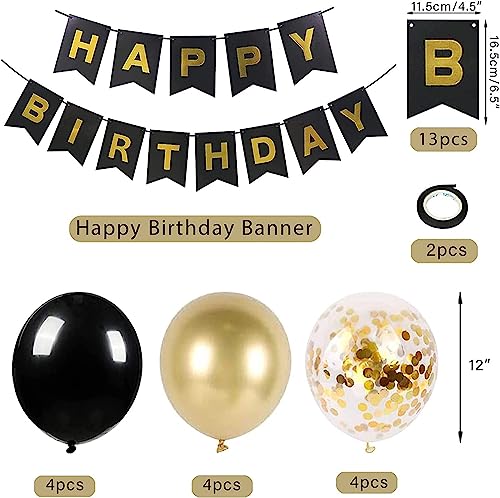 Image of ZHENGYE Black Gold Party Decoration Happy Birthday Banner Sign Latex Confetti Balloons for Men Women Birthday Party Decoration Supplies