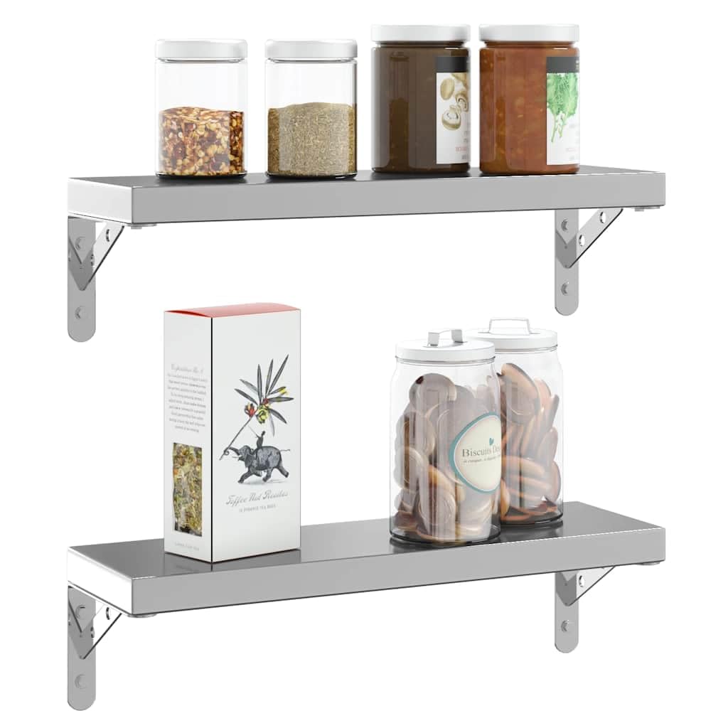 Soportes para estantes de acero inoxidable, 4 unidades, 15 x 2,5 x 11,5 cm, plateados, con tornillos y tacos para estante de pared, consola de pared, estante colgante, ahorra espacio y