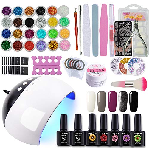 Coscelia 24W LED Lámpara Secador de Uñas 5PCS Esmaltes Semipermanente Gel Uñas...