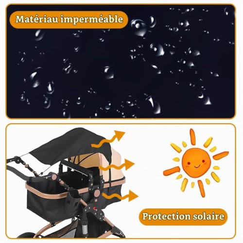 WHYCNJL 1 Pièce Ombrelle Poussette Universelle,Pare-Soleil pour Poussette, Pare Soleil Poussette, Canopy Auvent Pare, pour Nacelle, Landau, Réglable avec protection UV 50, Noir – vue 4