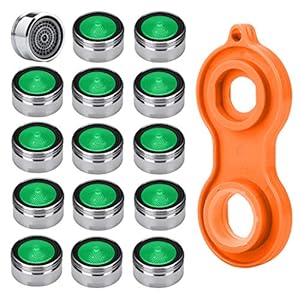 Rompigetto Rubinetto Aeratore, HTBAKOI 15pz. Aereatori Rubinetti M24 di Alta Qualità in Ottone Placcato in Cromo con Filtro in Plastica ABS + 1pz Chiave per Aeratore del Rubinetto Universale