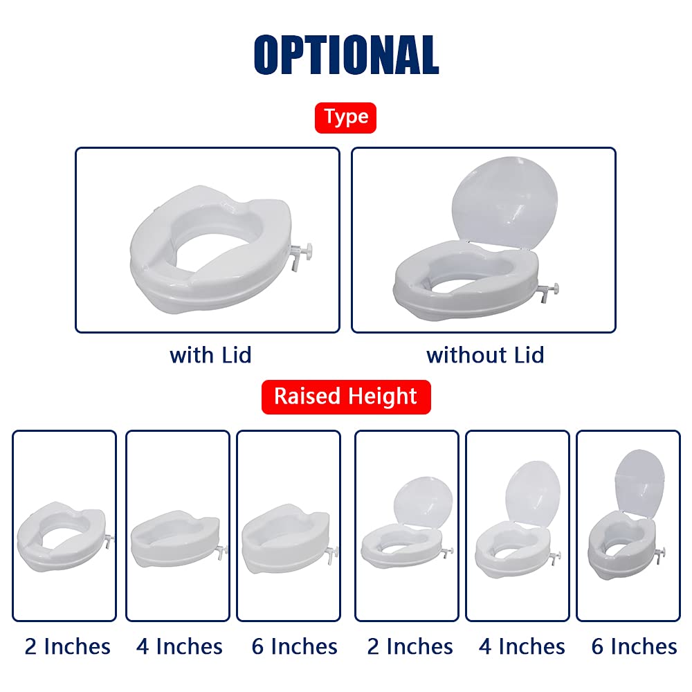 Asiento Elevado para Inodoro, 6 Pulgadas, 300 Libras, Asiento Elevado para Inodoro Resistente con Abrazaderas de Apriete, Blanco la Mayoría de los Inodoros (6 pulgadas con tapa)