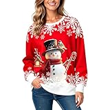 NXCNXC Christmas Sweatshirts for Women:Funny Snowman Printing Xmas Holiday Crewneck Long Sleeve Pullover Top Red