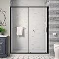 NicBex Shower Door 58.5-60" W x 72" H Semi-Frameless Shower Door Single Sliding Shower Door with 1/5" Thick Tempered Glass and Stainless Steel Handle for Bathroom, Matte Black
