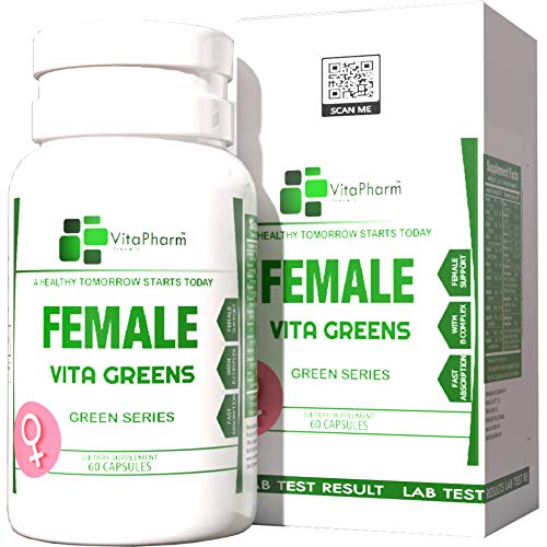 Female VITA Greens by VitaPharm Nutrition | Multivitamin Multimineral Supplement for Women | One Daily Vitamins and Minerals | A,C,E,B1,B2,B6,B12,Biotin, Calcium and Vitamin D | Immune Booster Pills