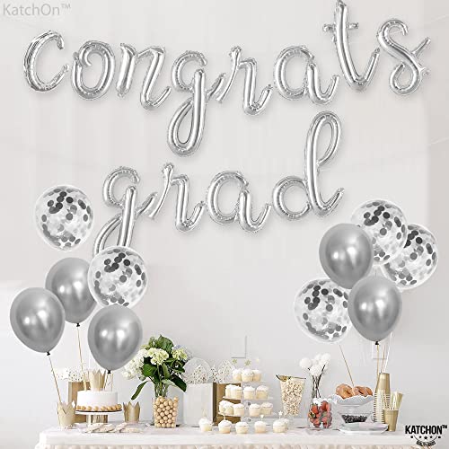 Image of Graduation Decorations 2026 | Silver Congrats Grad Balloons Banner - Script, 16 Inch | Congrats Grad Balloon | Graduation Balloons for Congrats Grad Decorations, KatchOn
