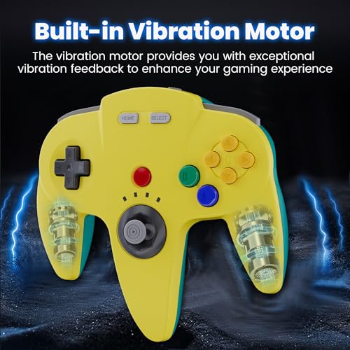 Image of 2 Pack Wireless N64 Controller for Switch 1 & 2, N64 Console, Lemon /Gray | (Built-in Vibration) (Rechargeable) (3D Analog Stick), 2.4 GHz USB & N64 Receiver Made for Switch Online, Windows PC, macOS