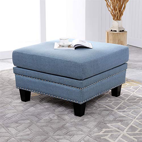 Patiofestival Footstool Ottoman Square Accents Wooden Rivet Linen Fabric Modern Household Change Shoe Bench Sofa For Living Room #TOP19