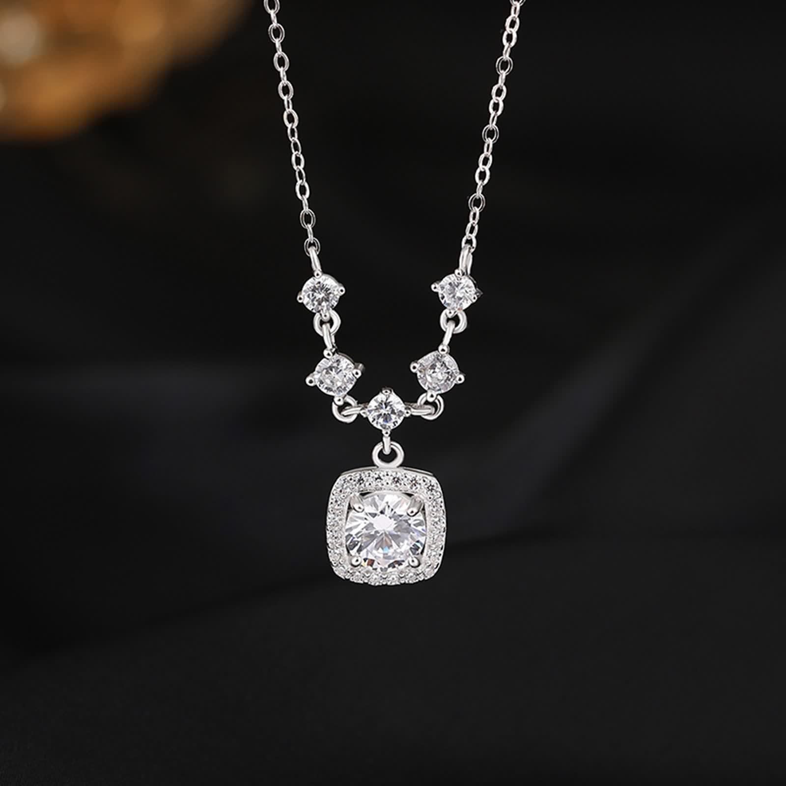 Moissanite Necklace, Women's Necklace Elegant Pendant Chain 9K/14K/14K / 18K Elegant 40+5cm Long