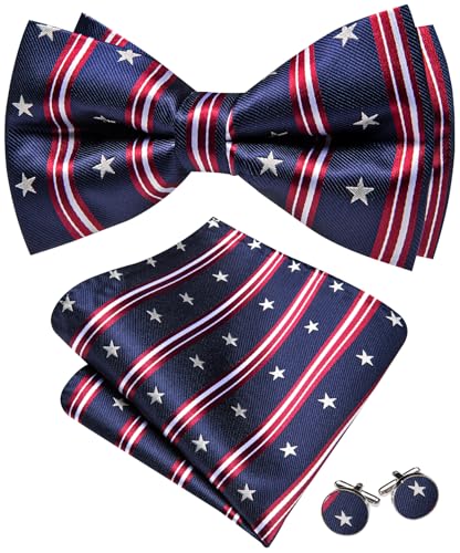 Image of YOHOWA Paisley Striped Men Bow Tie Pre-Tied Formal Adjustable Colorful Bowties Handkerchief Cufflinks Set Wedding Party