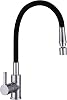 Flexible Kitchen Sink Mixer Tap Pull Down Dual Spray Mode 360 Swivel Matte Black Silicon Hose Chrome