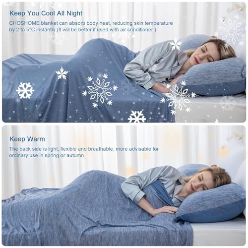 Image of CHOSHOME Cooling Blanket for Hot Sleepers Lightweight Summer Cold Thin Blankets for Sleeping, Hot Flashes Night Sweats, Soft Blanket for Bed, Queen Size, Blue