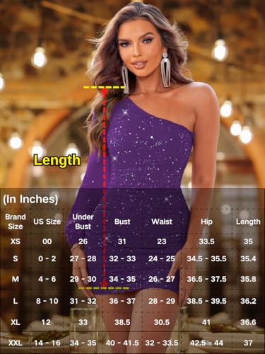Image of ShawGobow Sparkly Outfits for Women,One Shoulder Ruched Bodycon Short Prom Dress,Sexy Dresses Cocktail Homecoming Nye