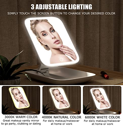 Gonafit Rechargeable Makeup Mirror With Lights - Foldable Travel Makeup Mirror - Touch Screen 3 Colors Dimmable Led Makeup Mirror - Portable Lighted Vanity Mirror - Cosmetic Mirror With Stand #TOP2