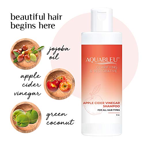 Aquableu Natural Apple Cider Vinegar Shampoo & Conditioner - Clarifying & Restorative - Anti Frizz - Keratin - For Hair Loss - Sulfate & Paraben Free - For Color-Treated Hair - For Men & Women (8Oz) #TOP4