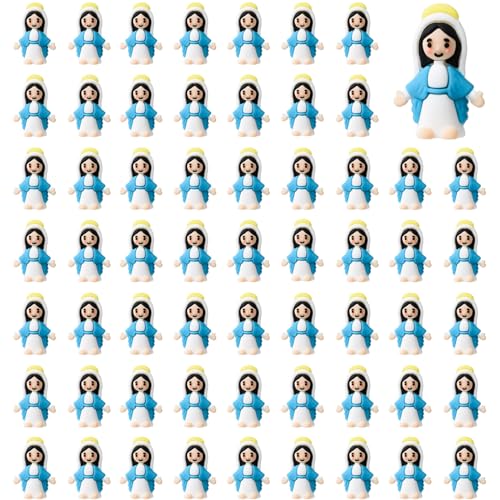 ARCHCRTC 100 Pcs Little Virgin Mary Figurines Miniature Virgin Mary Doll to Hide and Seek Classic Religious Gifts for Sunday Easter Eggs Stuffers Baptism Gift (100 Blue)