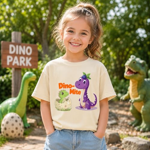 Image of Dinosaur Shirt for Kids Boys Girls Funny Toddler Dino Short Sleeve Graphic Cotton Tee Top 2-7T