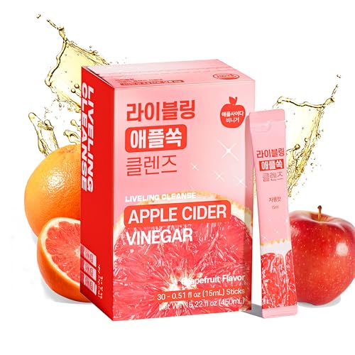 [Liveling] Apple Cider Vinegar Drink Stick & 3-in-1 Shot – Grapefruit Flavor | Supports Digestion, Daily Cleanse, Sugar-Free, Low-Calorie, Portable On-The-Go Packets (30 sticks)