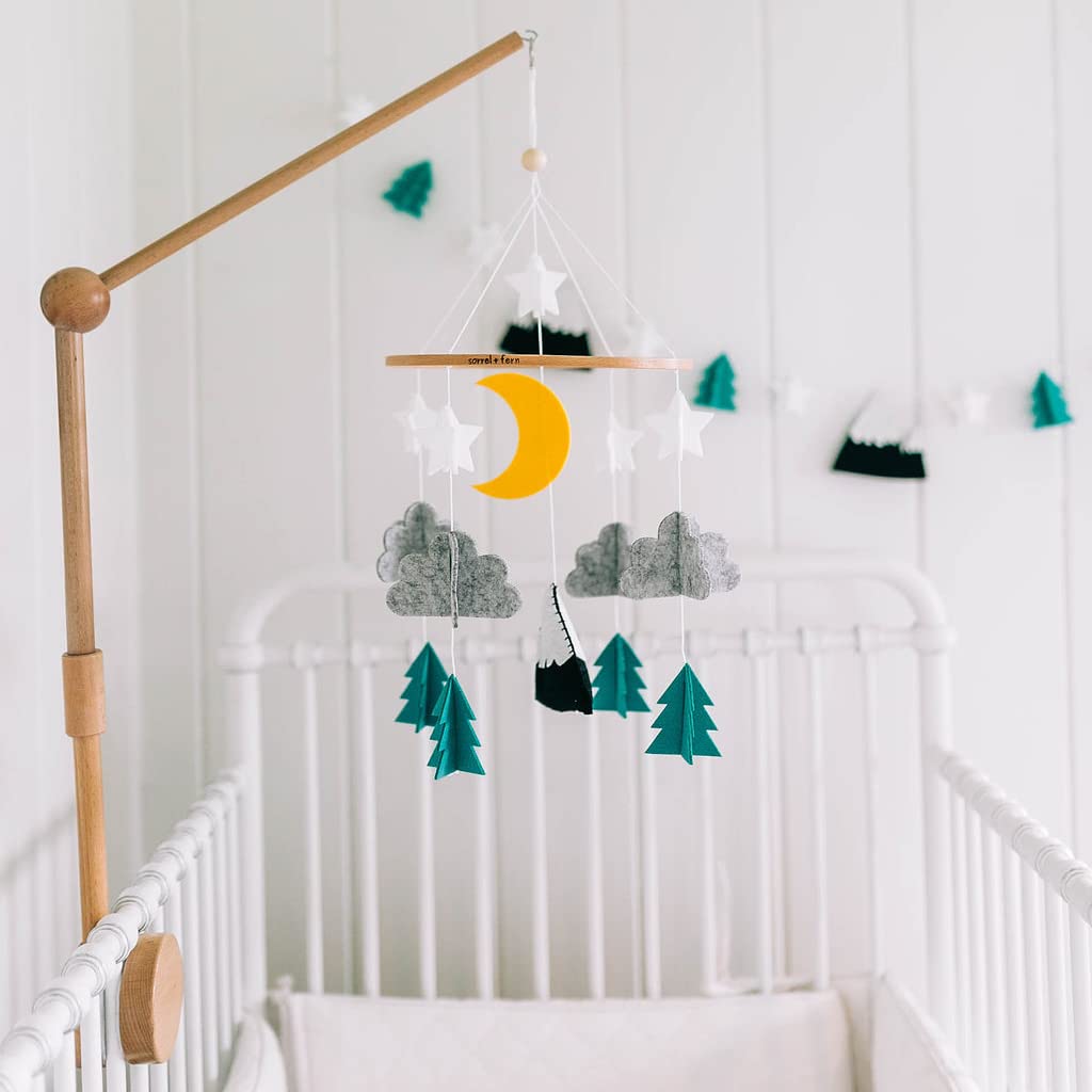 Sorrel + Fern Baby Crib Mobile (Starry Woodland Night w/Garland, Mint) - Nursery Decoration Crib Mobile and Baby Shower for Boys & Girls
