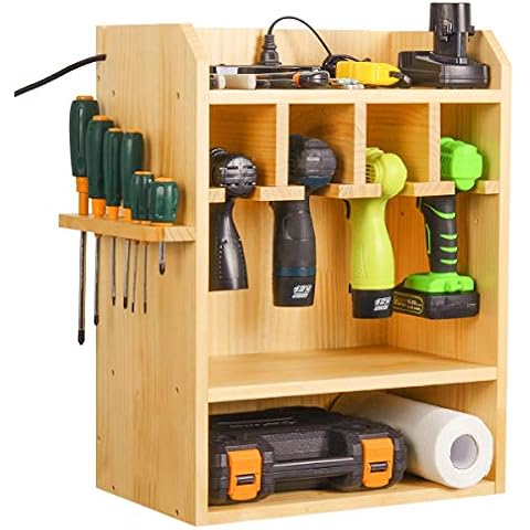 XCSOURCE Drill Charging Station, Power Tool Organizer, Cordless Drill Holder, Wall Mounted Tool Garage Storage Organizer with Side Screwdriver Storage Rack (Need Assemble) Cover