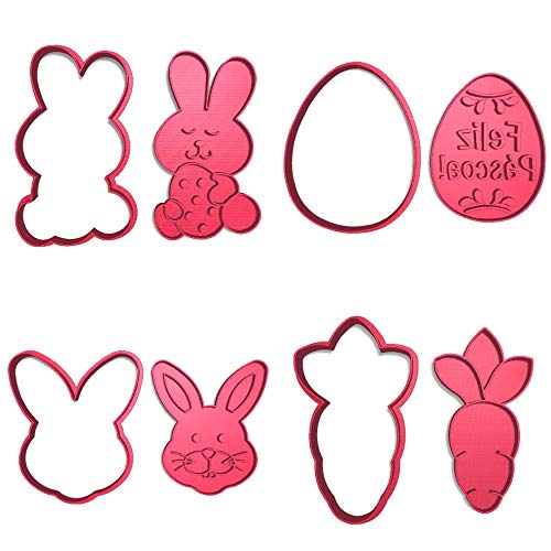 Kit 4 Cortadores com Marca Páscoa Abraço Coelho Cenoura Ovo Tamanho: 7cm