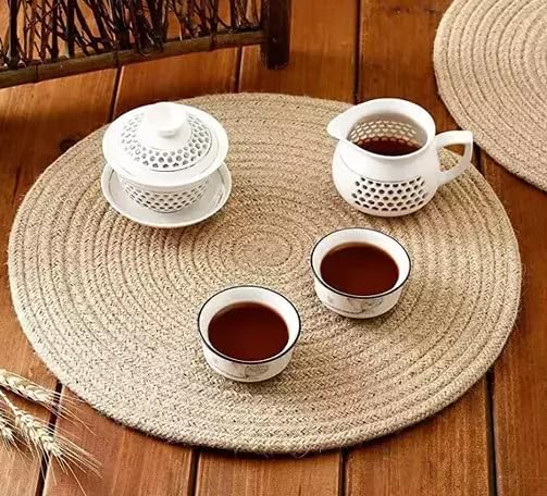 KRRS Handwoven Cotton Jute Natural Reversible Rugs Round Braided Floor Carpet Mat for Living Room, Bedroom, Dining, Office, Restaurant (35 cm Round)