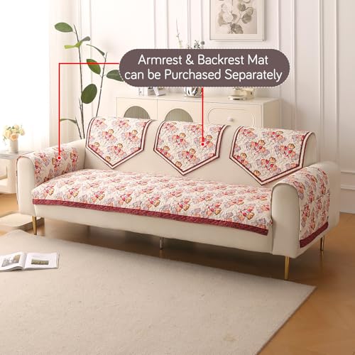 Image of HOKIPO 'Florentina Series' Foam Filled Premium Holland Velvet Sofa Cover Mat for 3 Seater Sofa with Anti-Slip Backing, Autumn Cream (IN-881-V3)