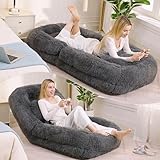 Foldable Human Dog Bed for Adults & Pets, Oversized Giant Dog Beds with 5 Adjustable Position, Upholstered Lazy Floor Bed with Comfy Pillow, Folding Lazy Sofa Beds, Metal Frame (Dark Gray)