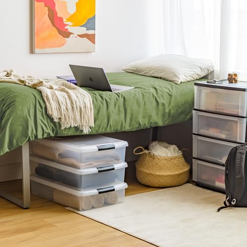 Image of IRIS USA 40 Qt Plastic Under Bed Storage Nestable Organizer Bin Container with Secure Lids and Durable Buckles, 3-Pack, Under Bed Storage Containers for Clothes Shoes Bedding, Black /Clear
