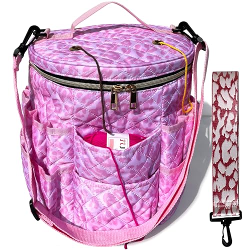 Image of Crochet Bag Storage for Yarn - Durable Knitting Project Organizer with Multiple Pockets Removable Strap - 26L Quilted Craft Tote for Hooks Needles and Accessories - Gift for Knitters and Crocheters
