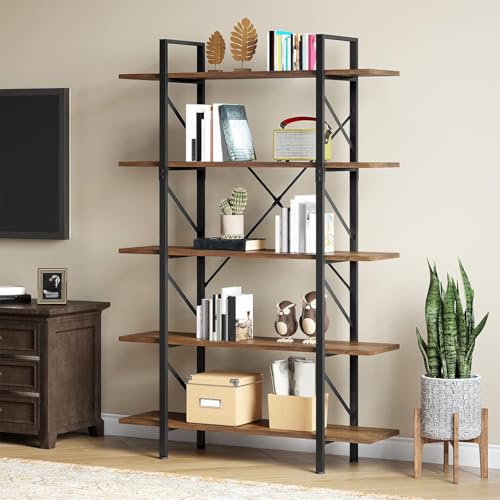 YITAHOME 5 Tier Bookshelf, Large Bookcase Industrial Book Shelf Storage
