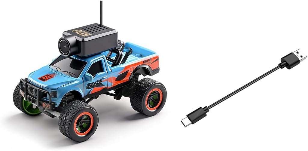1/64 FPV Mini RC Truck with Camera/WiFi, APP Auto Pairing Full Proportional Remote Control Car, RC Vehicle for Hobby Drivers Adults - RTR/Blue