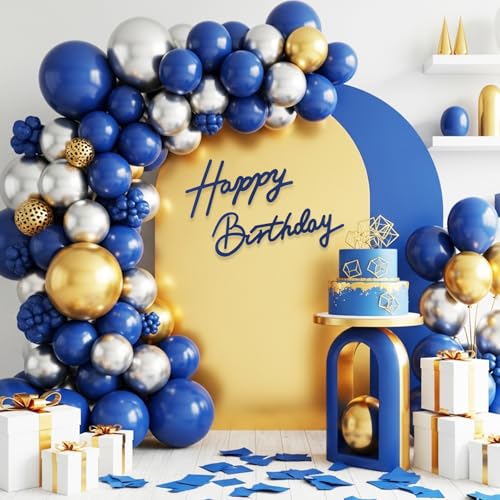 Image of TONIFUL Happy Birthday Sign for Backdrop - Navy Blue Felt Banner - Includes Dot Glue - Perfect for Birthday Party Backdrop,Wall Decor,Balloon Arch,Photo Background