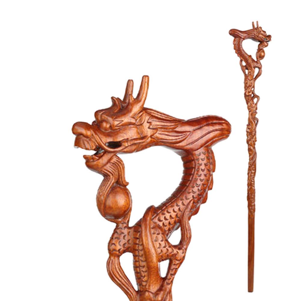 Amazon.co.jp: 滑り止めベースの杖を備えた天然木製杖手動彫刻（Color2