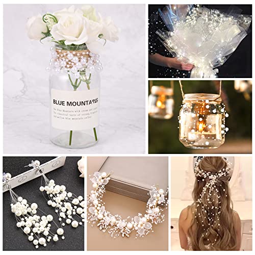 60 Meter Perlengirlande, Sterneer Weiß Perlenband Perlenkette Deko, Perlenschnur mit Angelschnur für DIY Handwerk Perlengirlande Hochzeit, Brautstrauß, Partydekoration